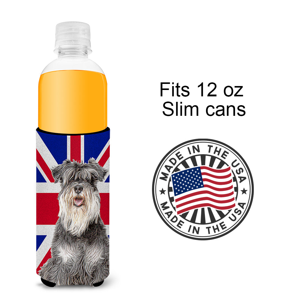 Schnauzer with English Union Jack British Flag Ultra Beverage Insulators for slim cans KJ1164MUK.
