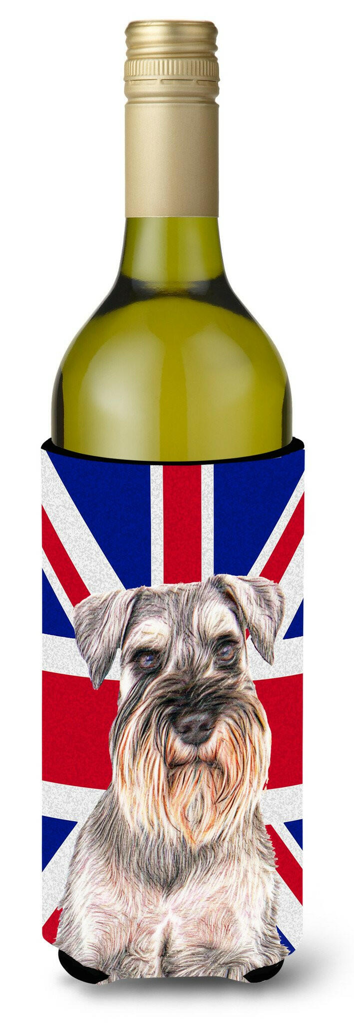 Schnauzer with English Union Jack British Flag Wine Bottle Beverage Insulator Hugger KJ1165LITERK by Caroline&#39;s Treasures