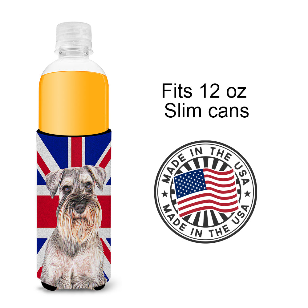 Schnauzer with English Union Jack British Flag Ultra Beverage Insulators for slim cans KJ1165MUK.