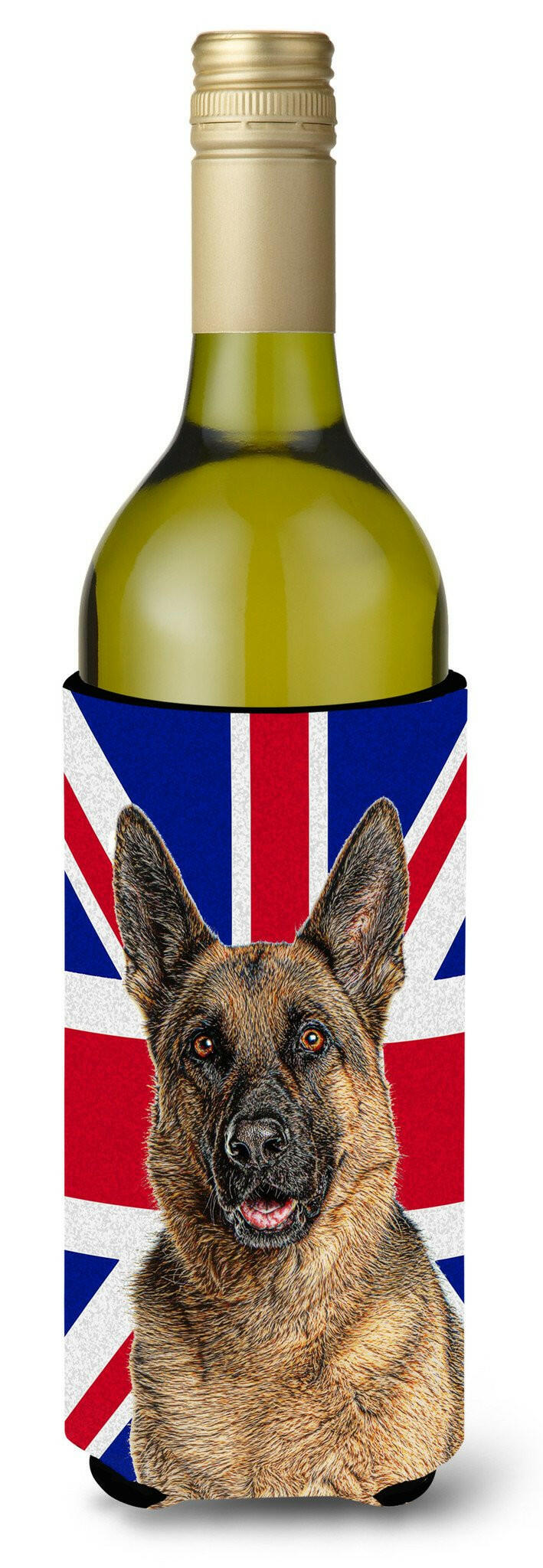 German Shepherd with English Union Jack British Flag Wine Bottle Beverage Insulator Hugger KJ1166LITERK by Caroline&#39;s Treasures