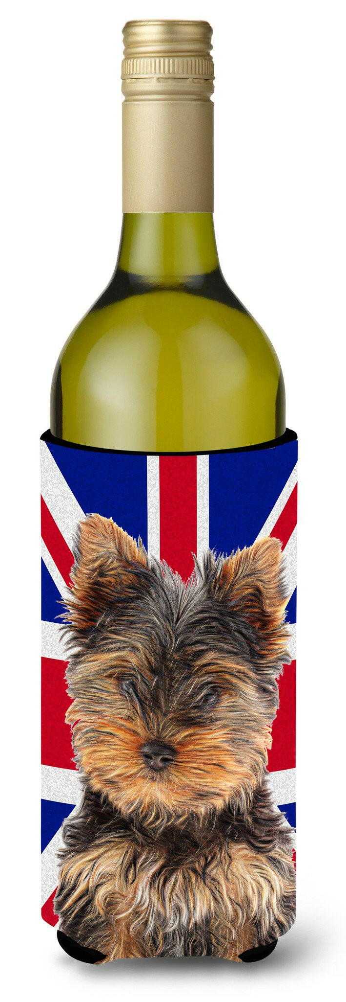 Yorkie Puppy / Yorkshire Terrier with English Union Jack British Flag Wine Bottle Beverage Insulator Hugger KJ1167LITERK by Caroline&#39;s Treasures