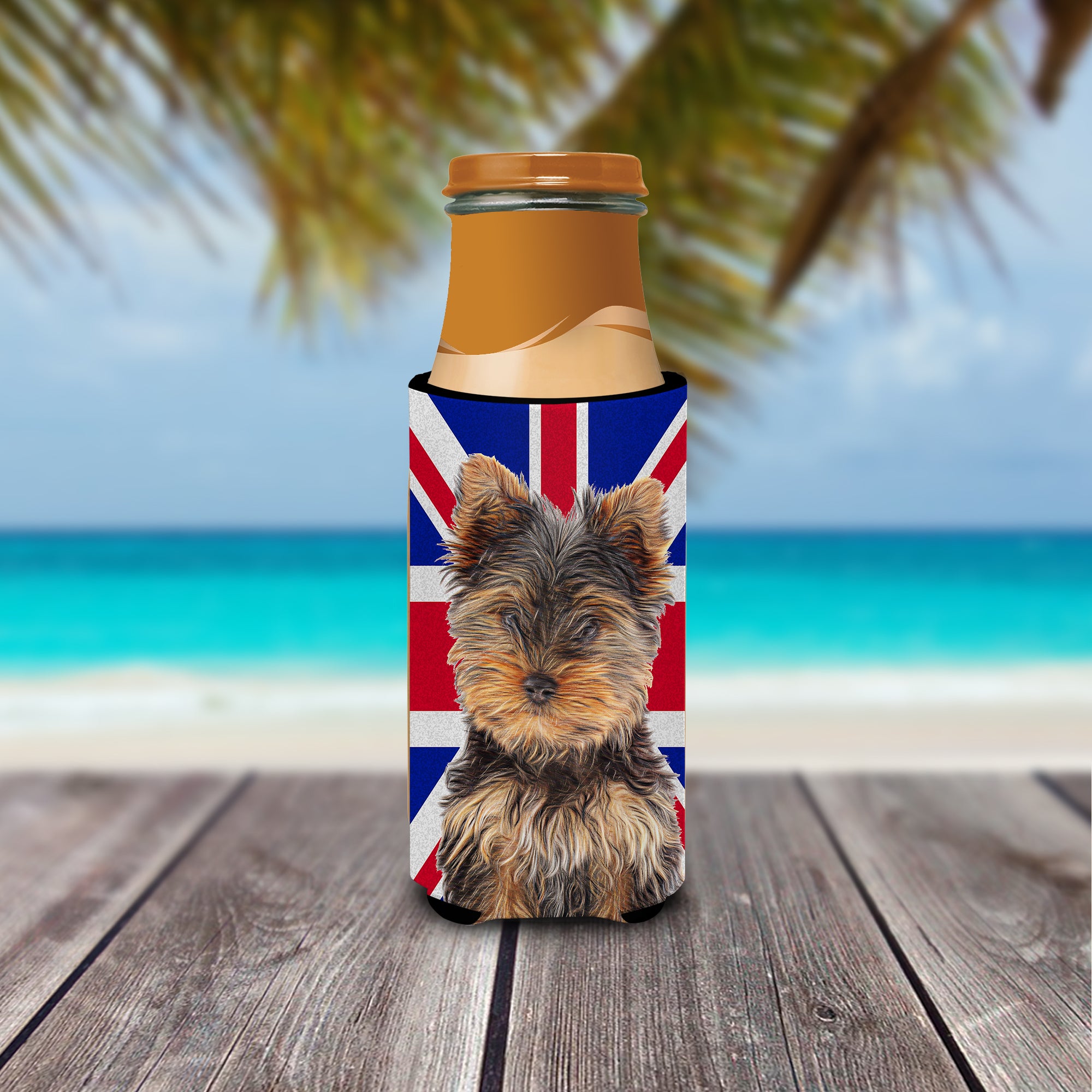 Yorkie Puppy / Yorkshire Terrier with English Union Jack British Flag Ultra Beverage Insulators for slim cans KJ1167MUK.