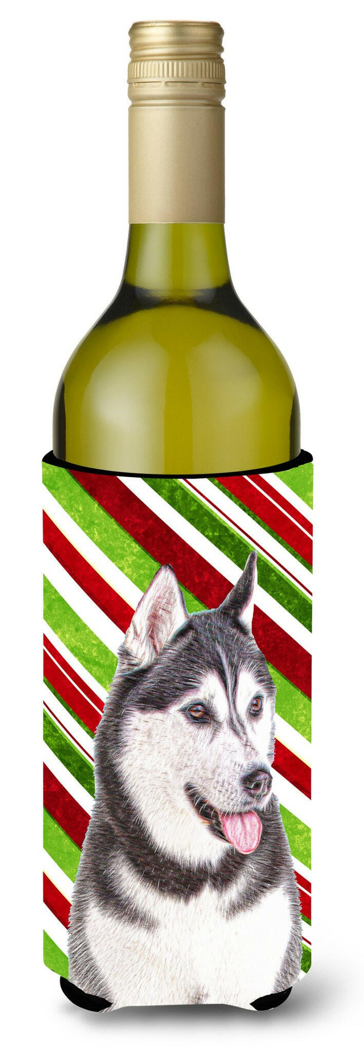 Candy Cane Holiday Christmas Alaskan Malamute Wine Bottle Beverage Insulator Hugger KJ1168LITERK by Caroline&#39;s Treasures