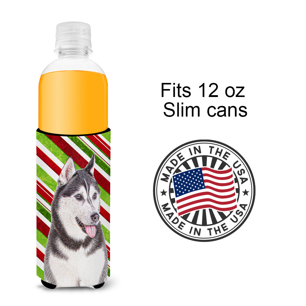 Candy Cane Holiday Christmas Alaskan Malamute Ultra Beverage Insulators for slim cans KJ1168MUK.