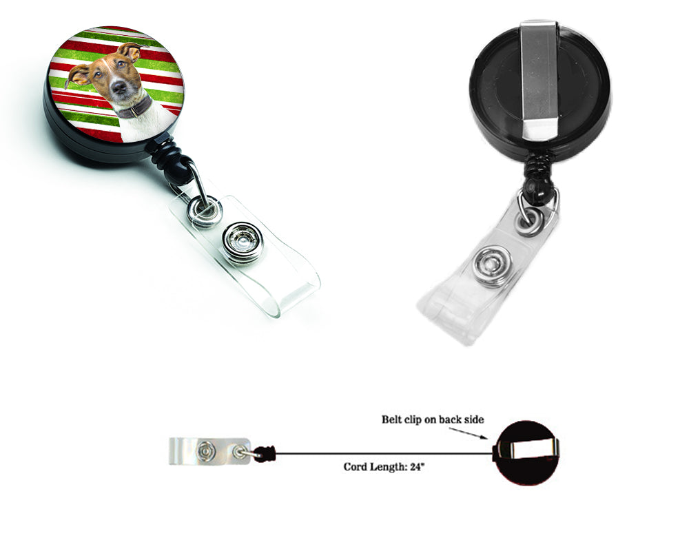 Candy Cane Holiday Christmas Jack Russell Terrier Retractable Badge Reel KJ1169BR.