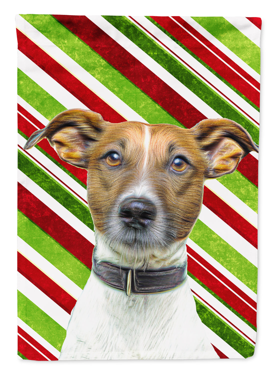Candy Cane Holiday Christmas Jack Russell Terrier Flag Canvas House Size KJ1169CHF  the-store.com.