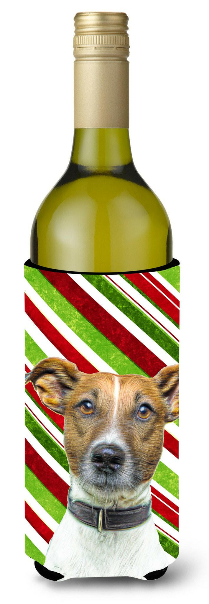 Candy Cane Holiday Christmas Jack Russell Terrier Wine Bottle Beverage Insulator Hugger KJ1169LITERK by Caroline&#39;s Treasures