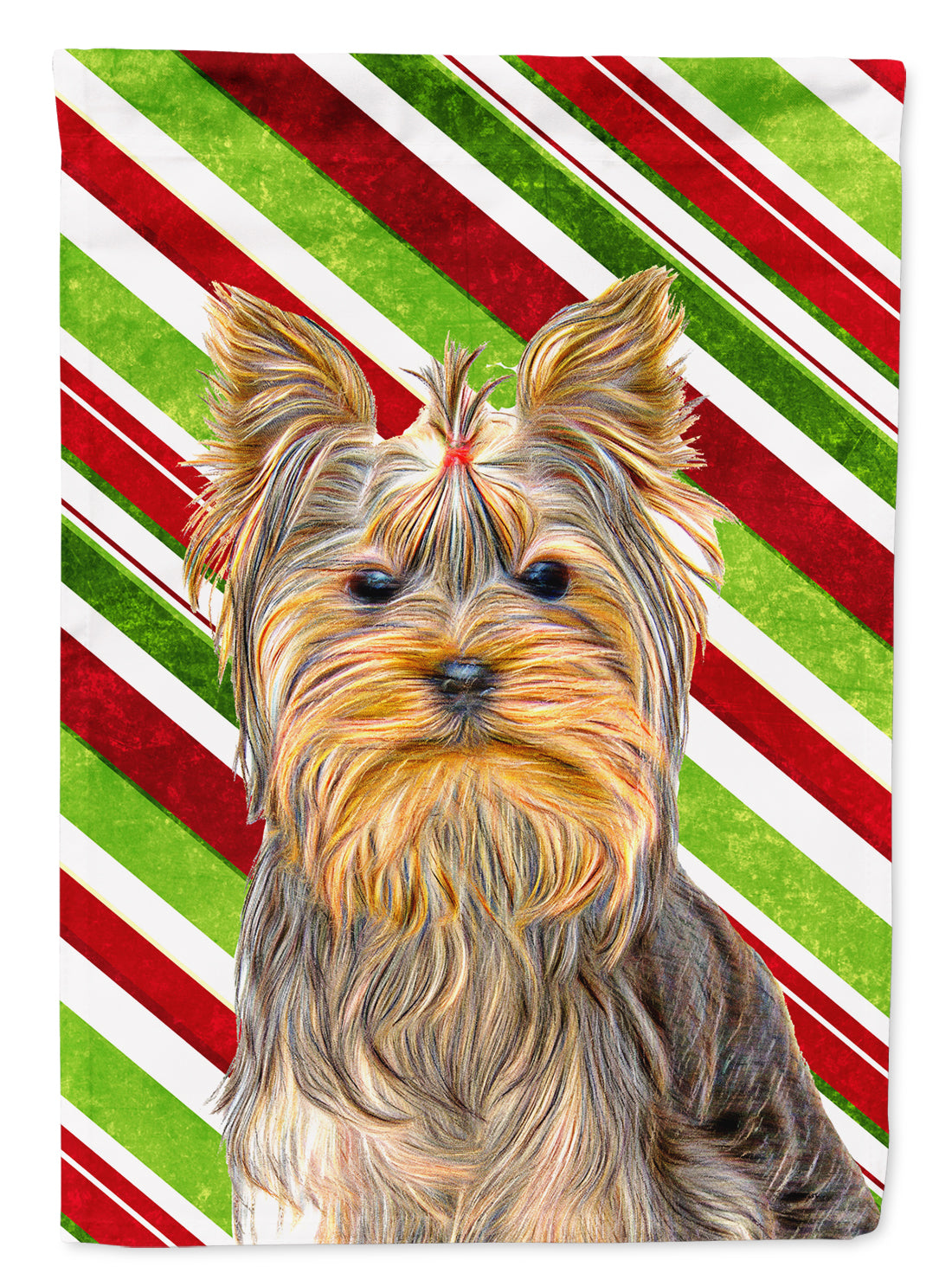 Candy Cane Holiday Christmas Yorkie / Yorkshire Terrier Flag Canvas House Size KJ1170CHF  the-store.com.