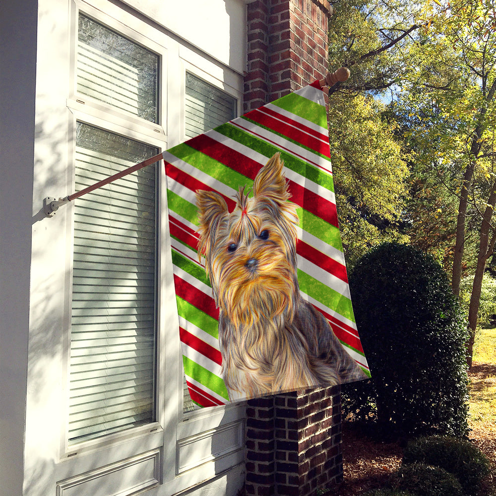 Candy Cane Holiday Christmas Yorkie / Yorkshire Terrier Flag Canvas House Size KJ1170CHF