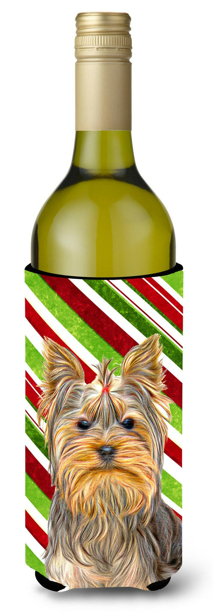Candy Cane Holiday Christmas Yorkie / Yorkshire Terrier Wine Bottle Beverage Insulator Hugger KJ1170LITERK by Caroline&#39;s Treasures