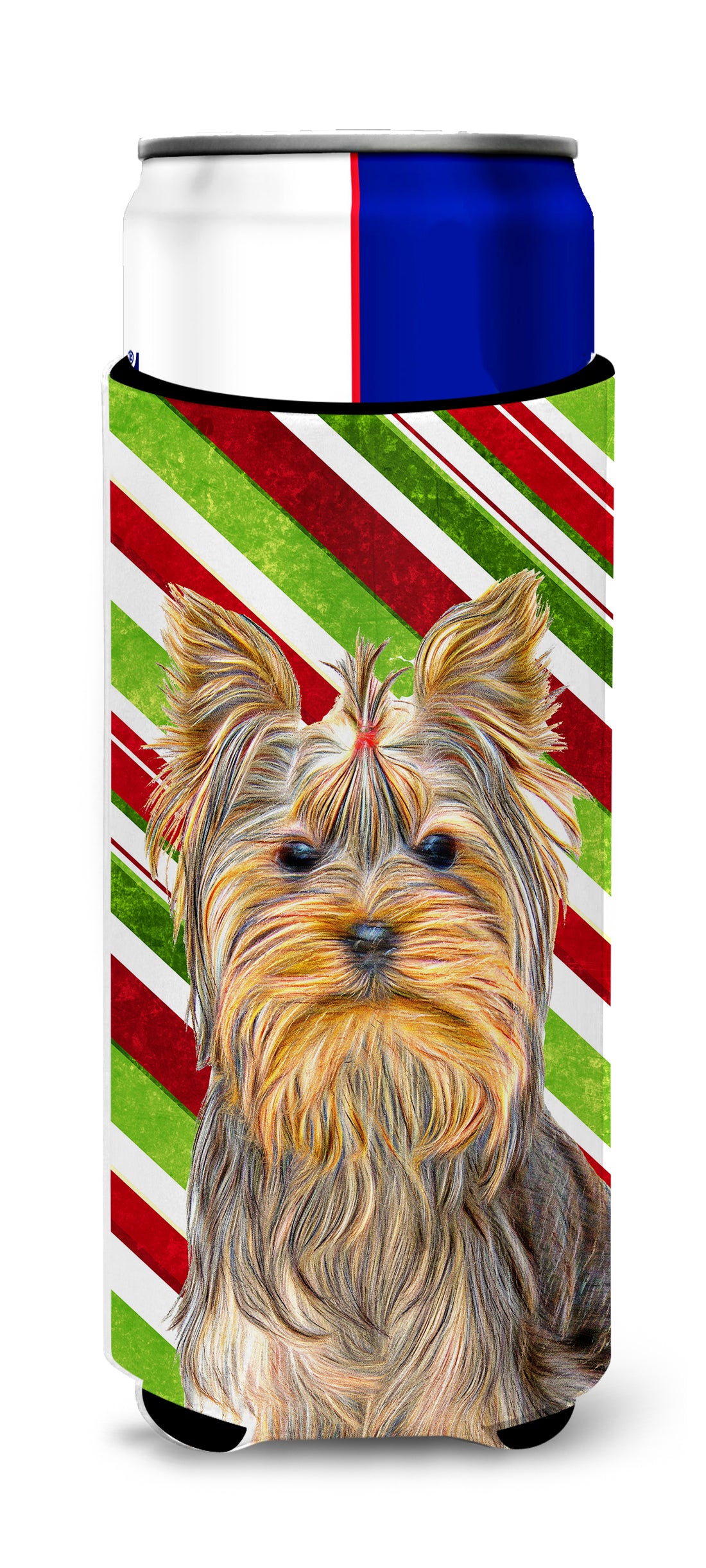 Candy Cane Holiday Christmas Yorkie / Yorkshire Terrier Ultra Beverage Insulators for slim cans KJ1170MUK