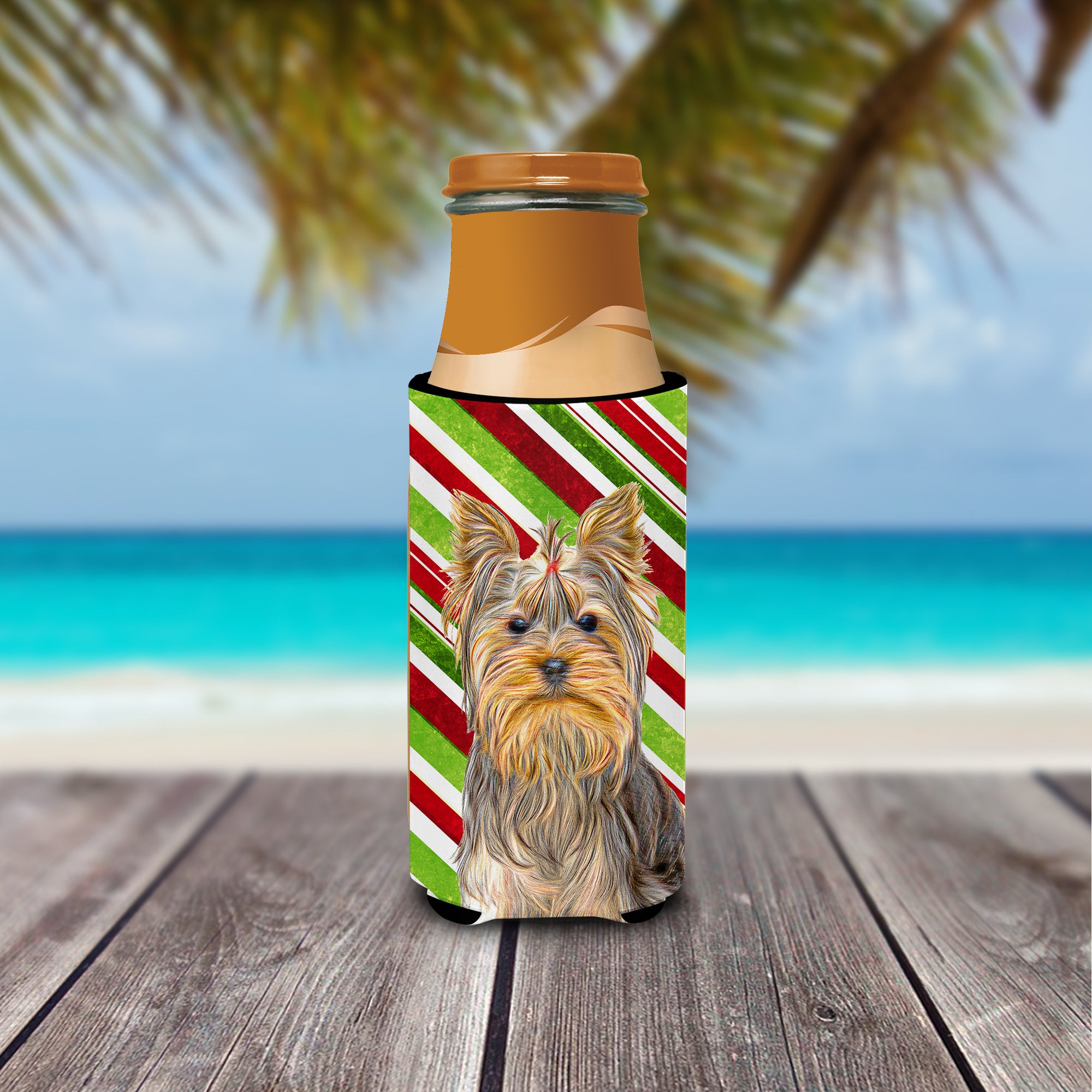 Candy Cane Holiday Christmas Yorkie / Yorkshire Terrier Ultra Beverage Insulators for slim cans KJ1170MUK