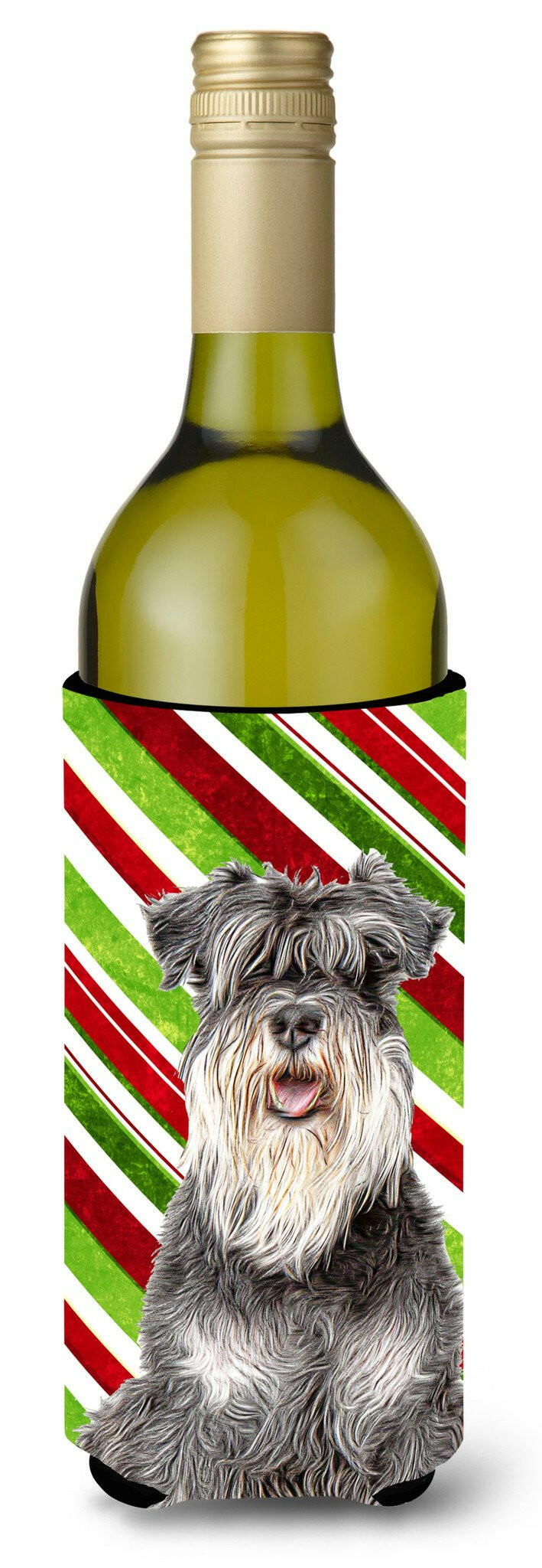 Candy Cane Holiday Christmas Schnauzer Wine Bottle Beverage Insulator Hugger KJ1171LITERK by Caroline&#39;s Treasures