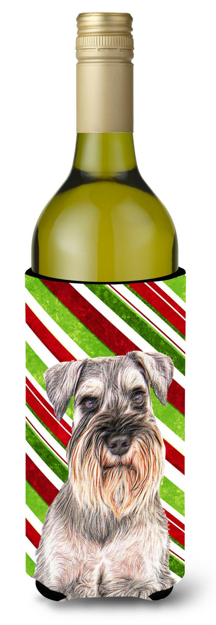 Candy Cane Holiday Christmas Schnauzer Wine Bottle Beverage Insulator Hugger KJ1172LITERK by Caroline&#39;s Treasures
