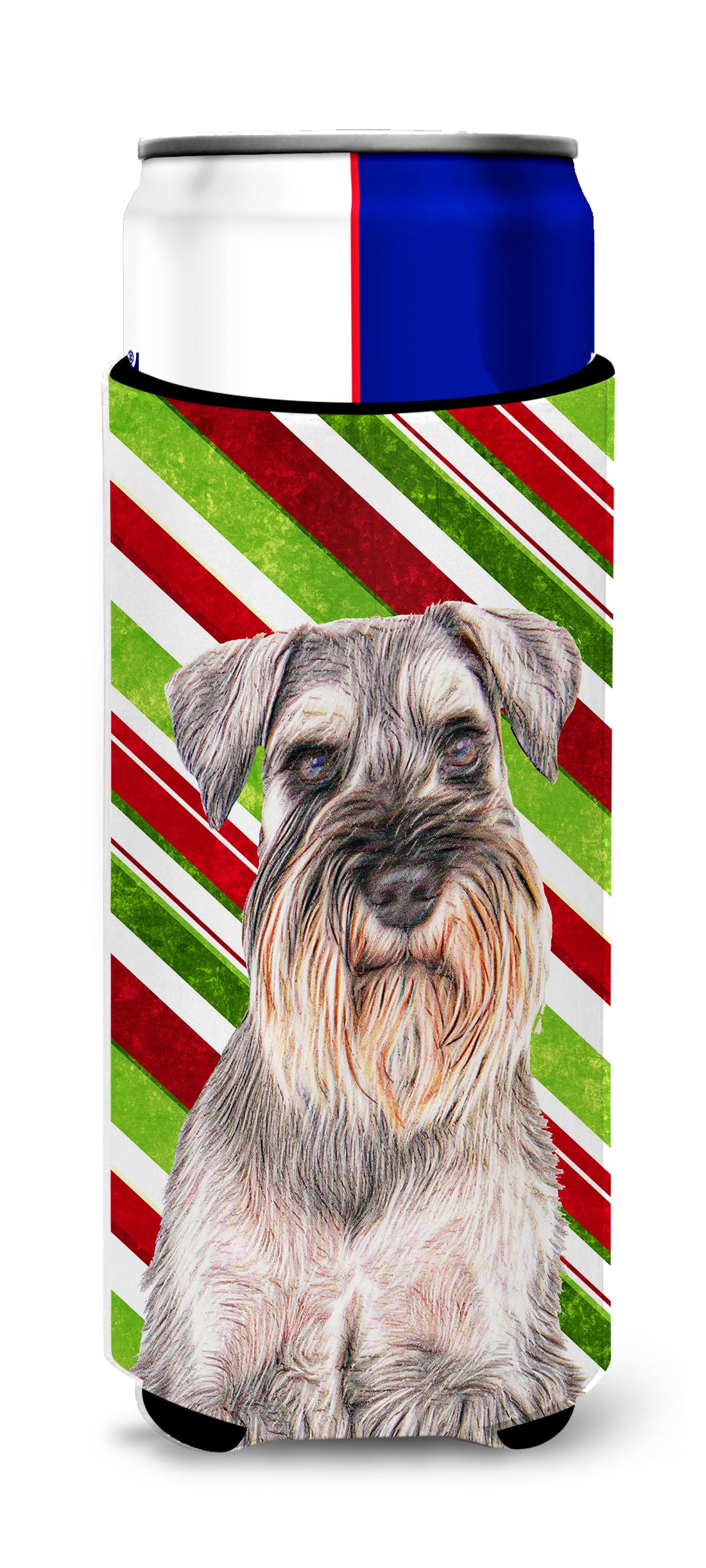 Candy Cane Holiday Christmas Schnauzer Ultra Beverage Insulators for slim cans KJ1172MUK.