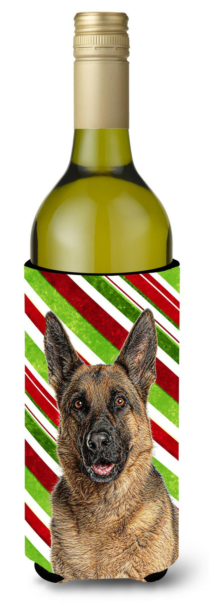 Candy Cane Holiday Christmas German Shepherd Wine Bottle Beverage Insulator Hugger KJ1173LITERK by Caroline's Treasures