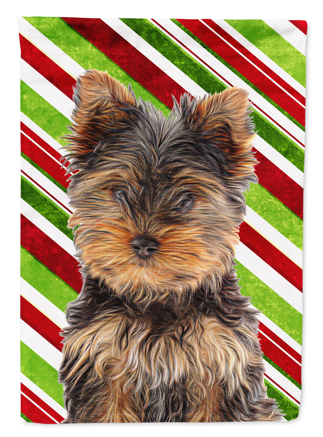 Candy Cane Holiday Christmas Yorkie Puppy / Yorkshire Terrier Flag Canvas House Size KJ1174CHF  the-store.com.