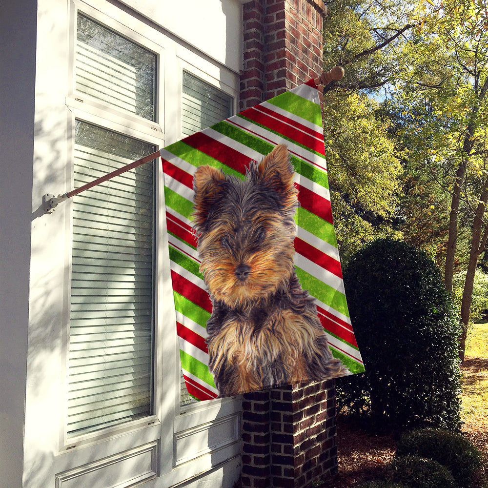 Candy Cane Holiday Christmas Yorkie Puppy / Yorkshire Terrier Flag Canvas House Size KJ1174CHF