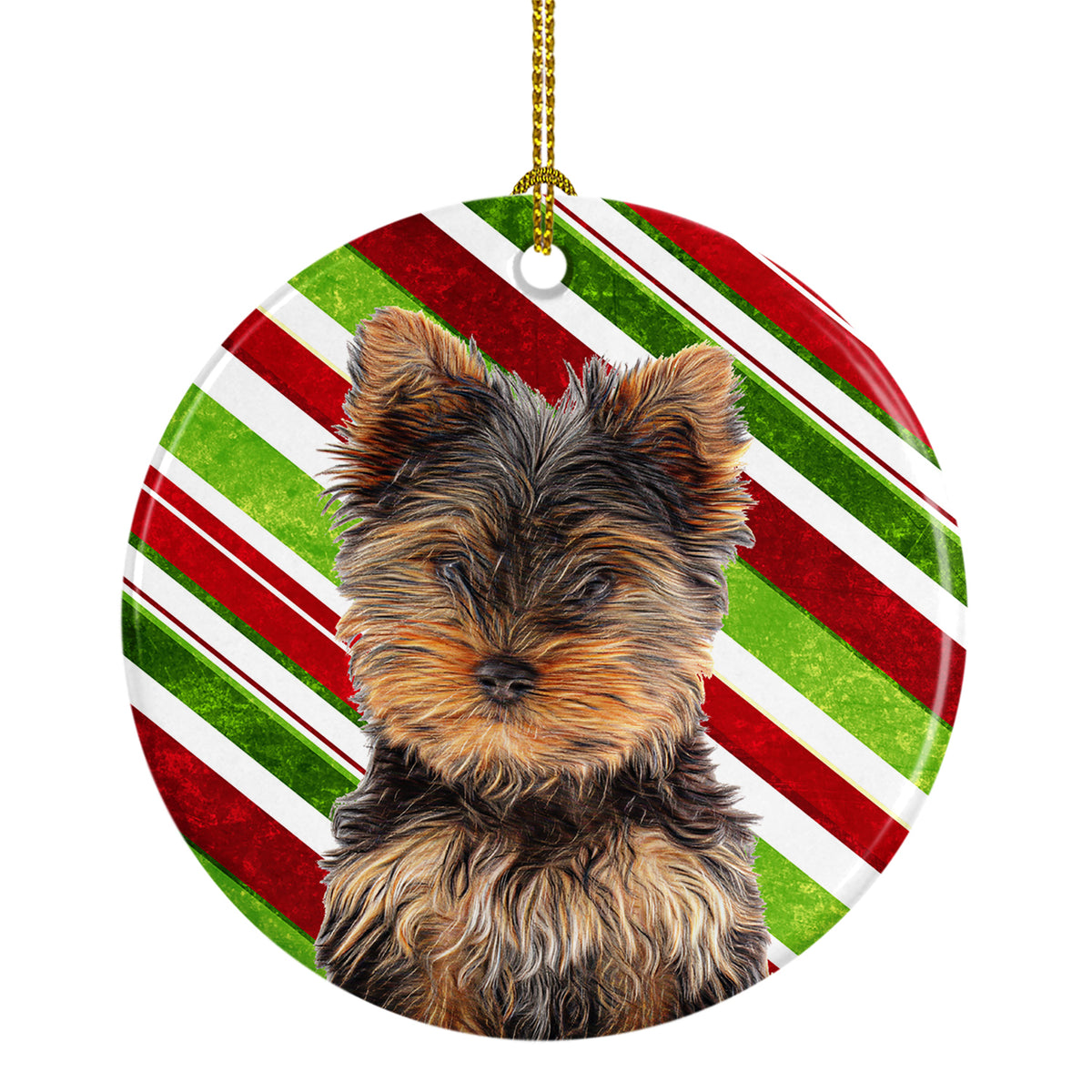 Candy Cane Holiday Christmas Yorkie Puppy / Yorkshire Terrier Ceramic Ornament KJ1174CO1 - the-store.com
