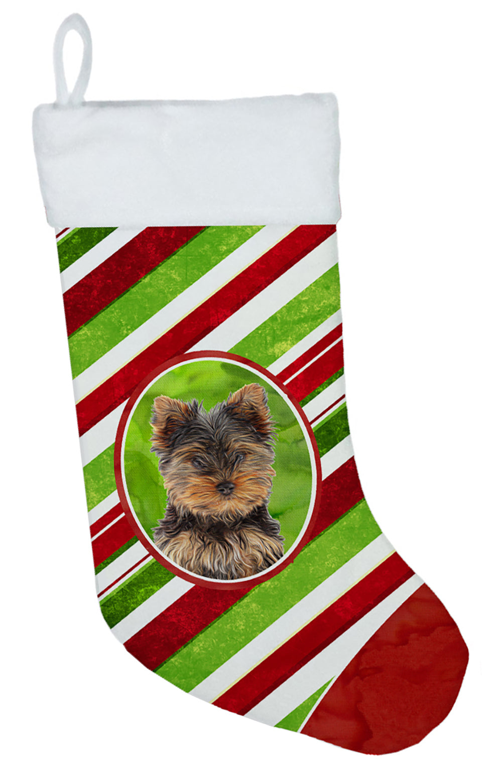 Candy Cane Holiday Christmas Yorkie Puppy / Yorkshire Terrier Christmas Stocking KJ1174CS
