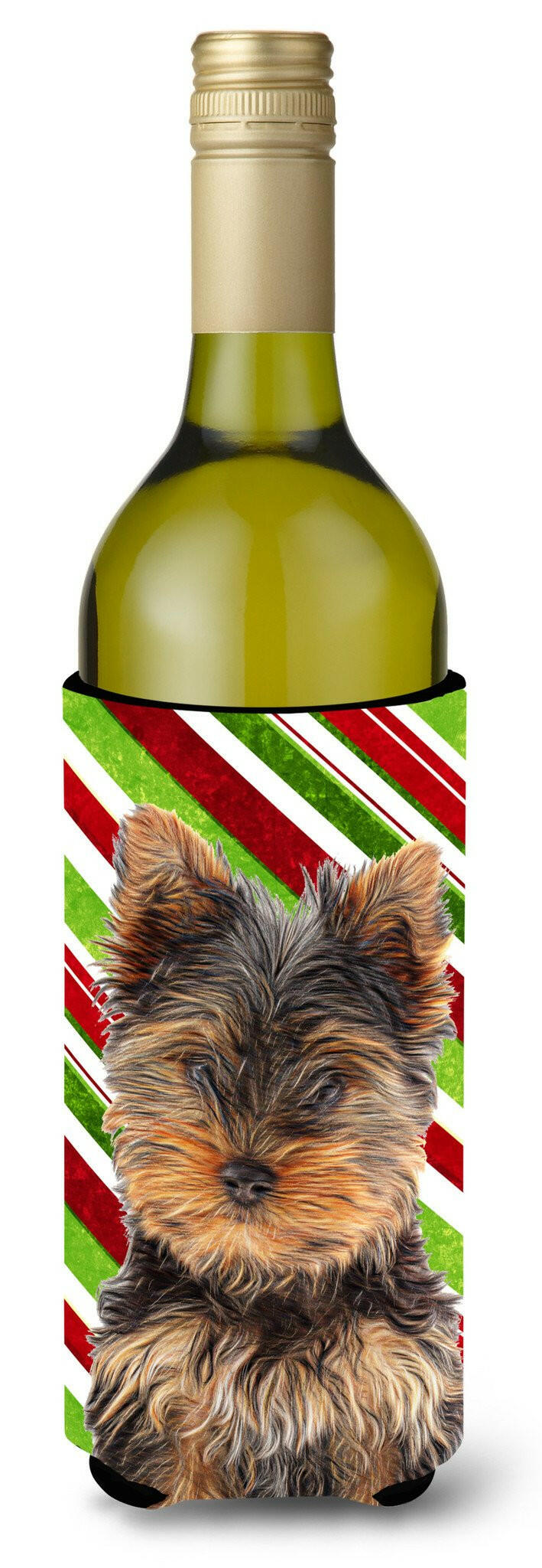 Candy Cane Holiday Christmas Yorkie Puppy / Yorkshire Terrier Wine Bottle Beverage Insulator Hugger KJ1174LITERK by Caroline's Treasures