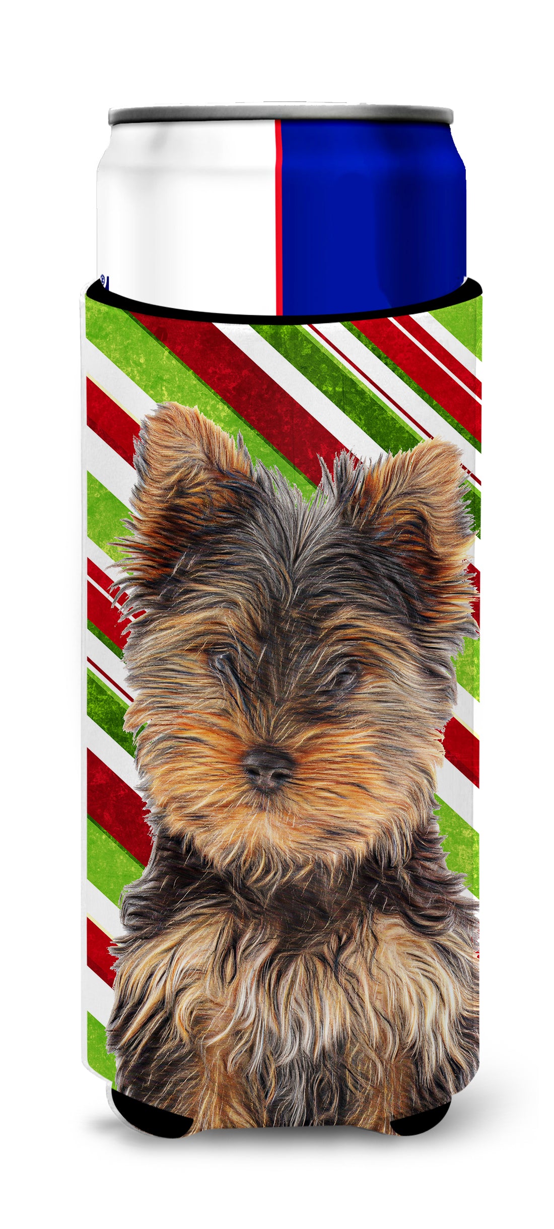Candy Cane Holiday Christmas Yorkie Puppy / Yorkshire Terrier Ultra Beverage Insulators for slim cans KJ1174MUK