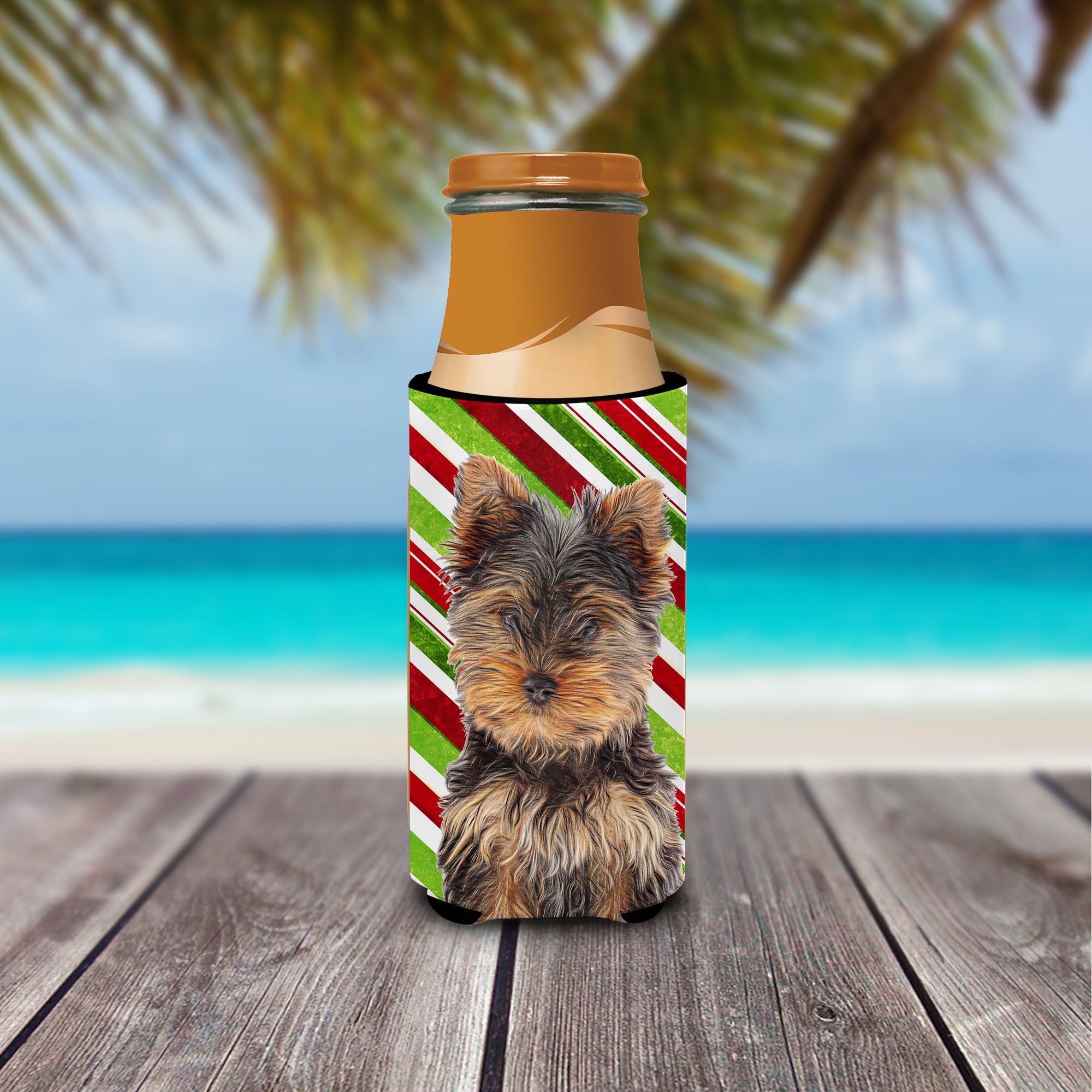 Candy Cane Holiday Christmas Yorkie Puppy / Yorkshire Terrier Ultra Beverage Insulators for slim cans KJ1174MUK.