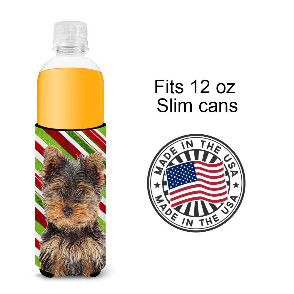 Candy Cane Holiday Christmas Yorkie Puppy / Yorkshire Terrier Ultra Beverage Insulators for slim cans KJ1174MUK.