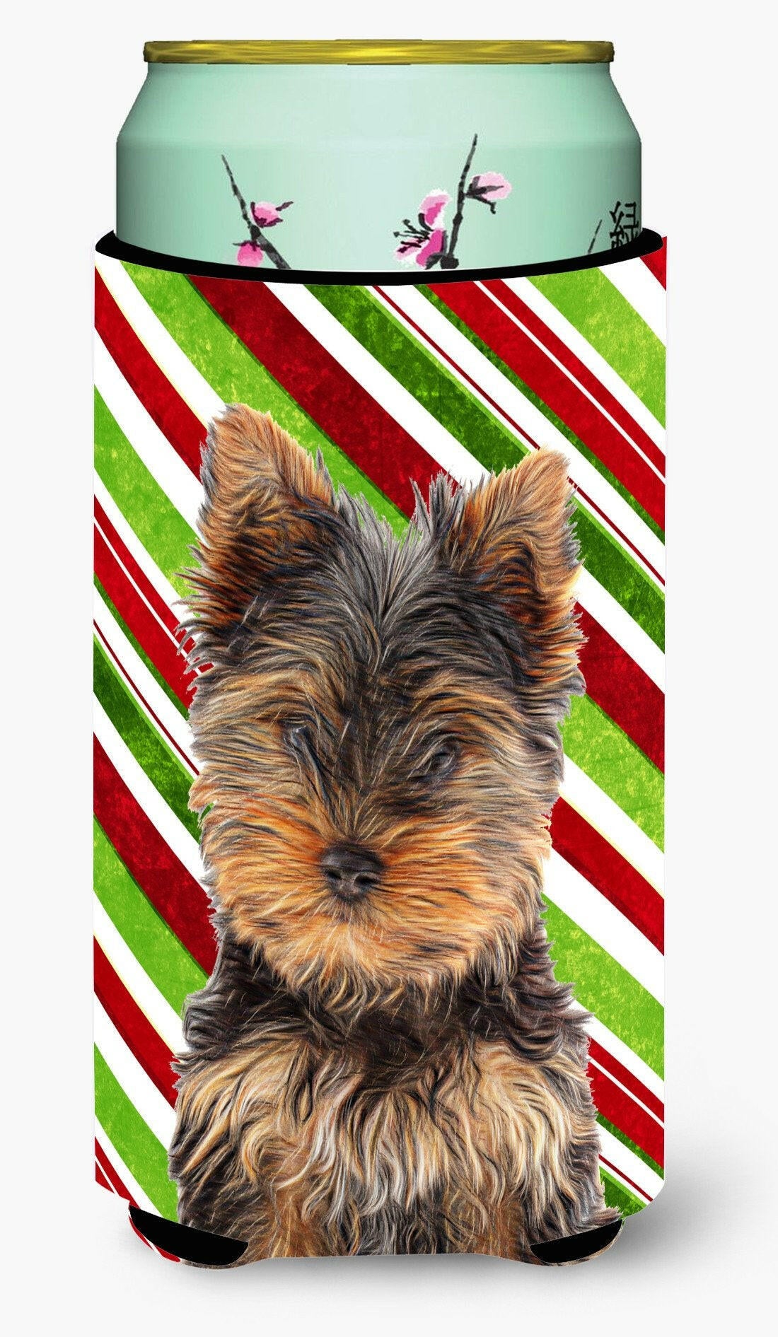 Candy Cane Holiday Christmas Yorkie Puppy / Yorkshire Terrier Tall Boy Beverage Insulator Hugger KJ1174TBC by Caroline&#39;s Treasures