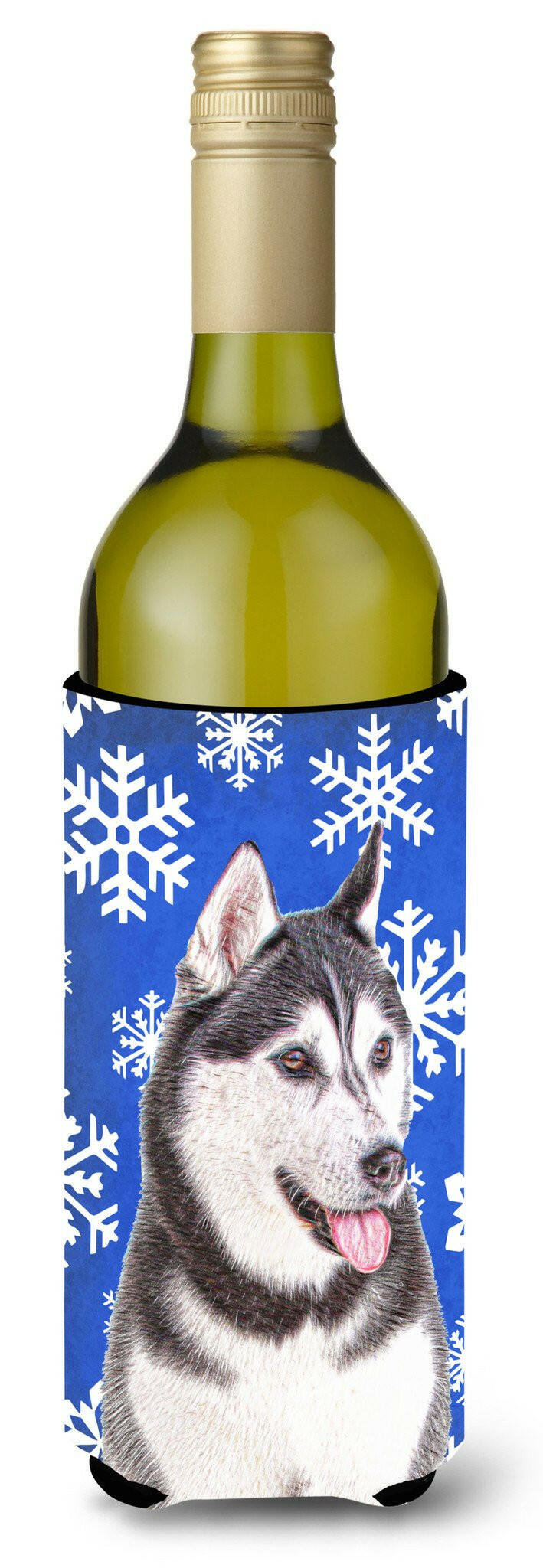 Winter Snowflakes Holiday Alaskan Malamute Wine Bottle Beverage Insulator Hugger KJ1175LITERK by Caroline&#39;s Treasures