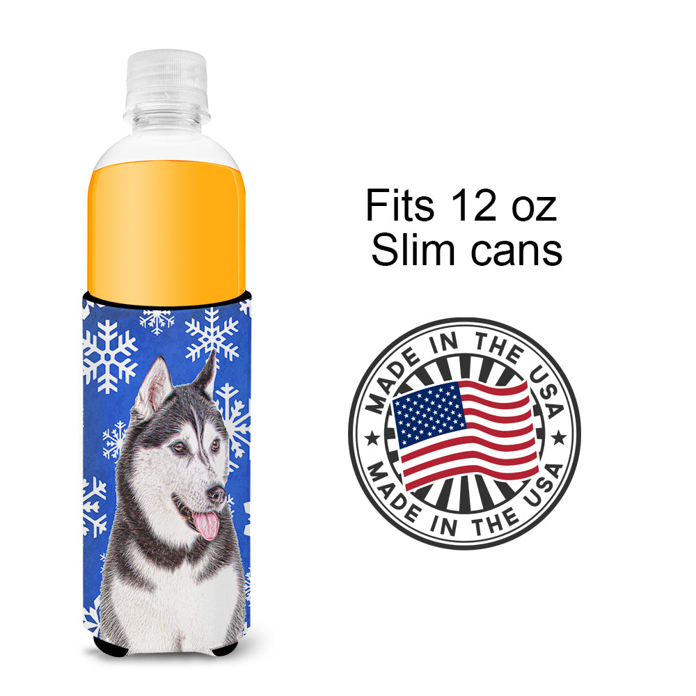 Winter Snowflakes Holiday Alaskan Malamute Ultra Beverage Insulators for slim cans KJ1175MUK.