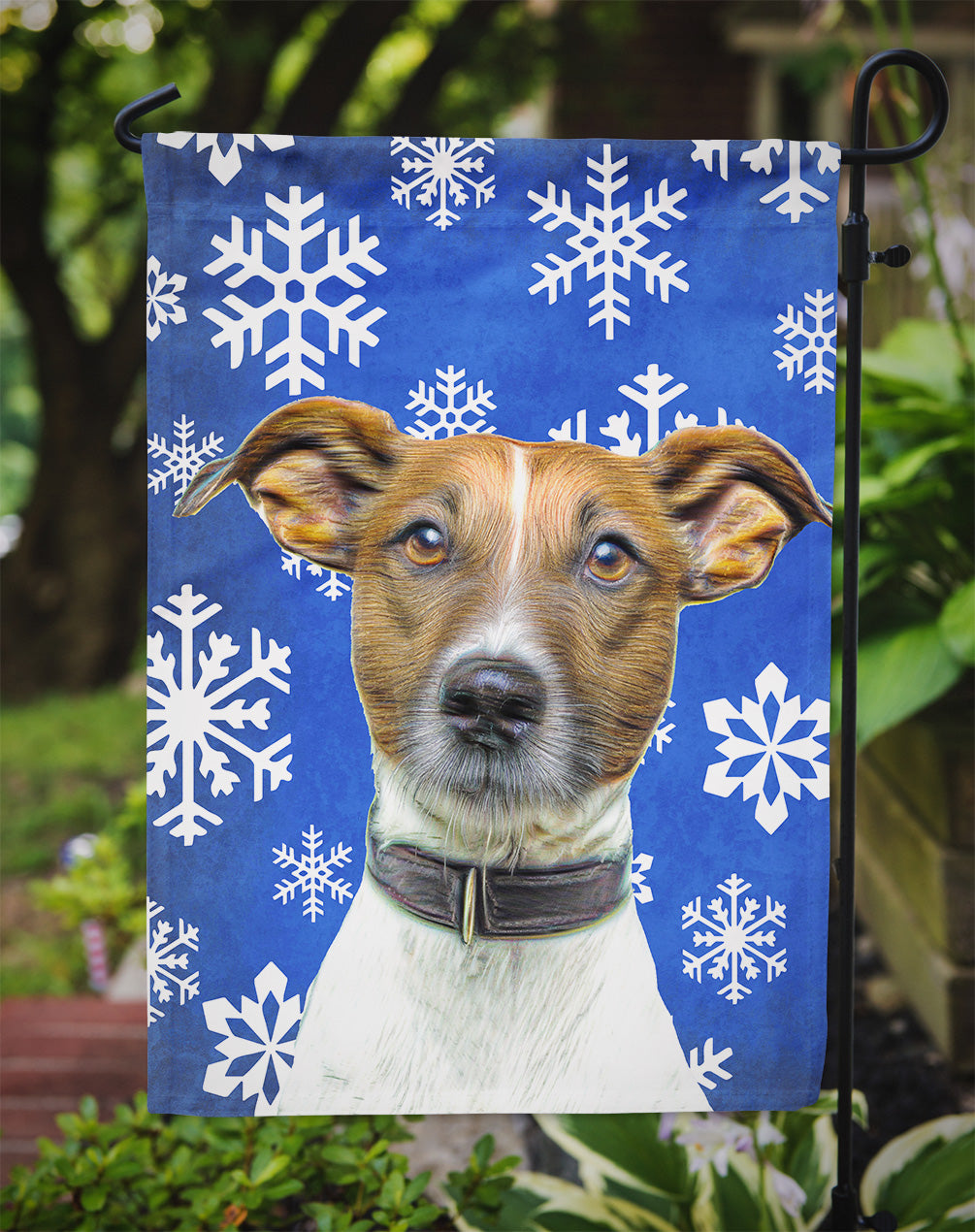 Winter Snowflakes Holiday Jack Russell Terrier Flag Garden Size KJ1176GF.