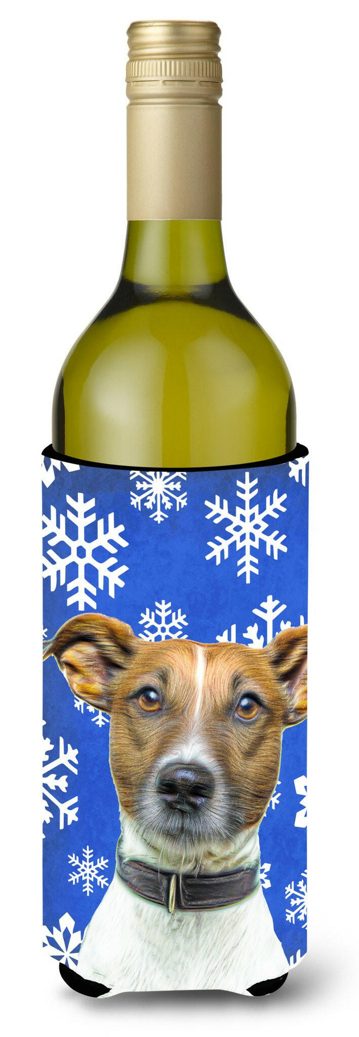 Winter Snowflakes Holiday Jack Russell Terrier Wine Bottle Beverage Insulator Hugger KJ1176LITERK by Caroline&#39;s Treasures