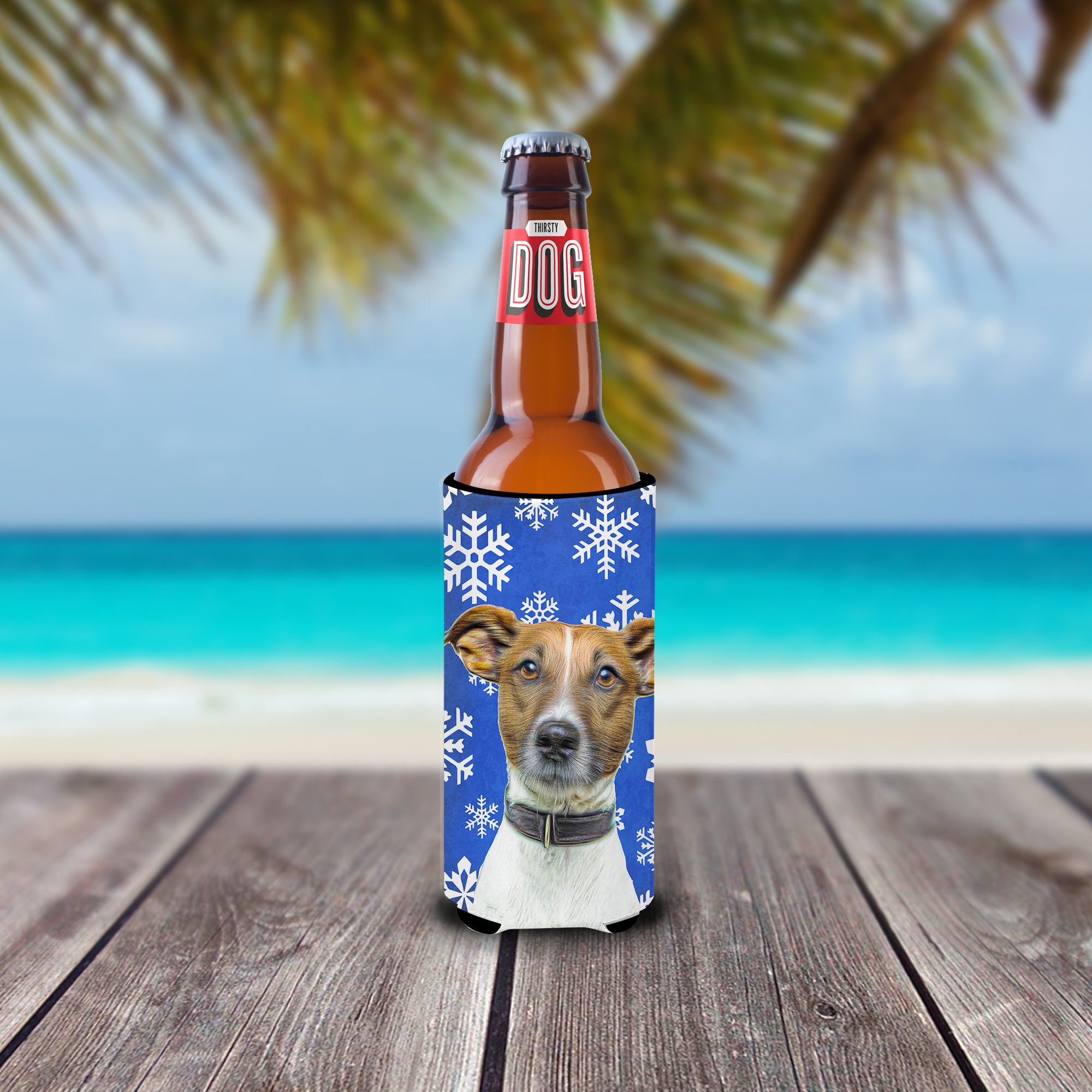 Winter Snowflakes Holiday Jack Russell Terrier Ultra Beverage Insulators for slim cans KJ1176MUK.