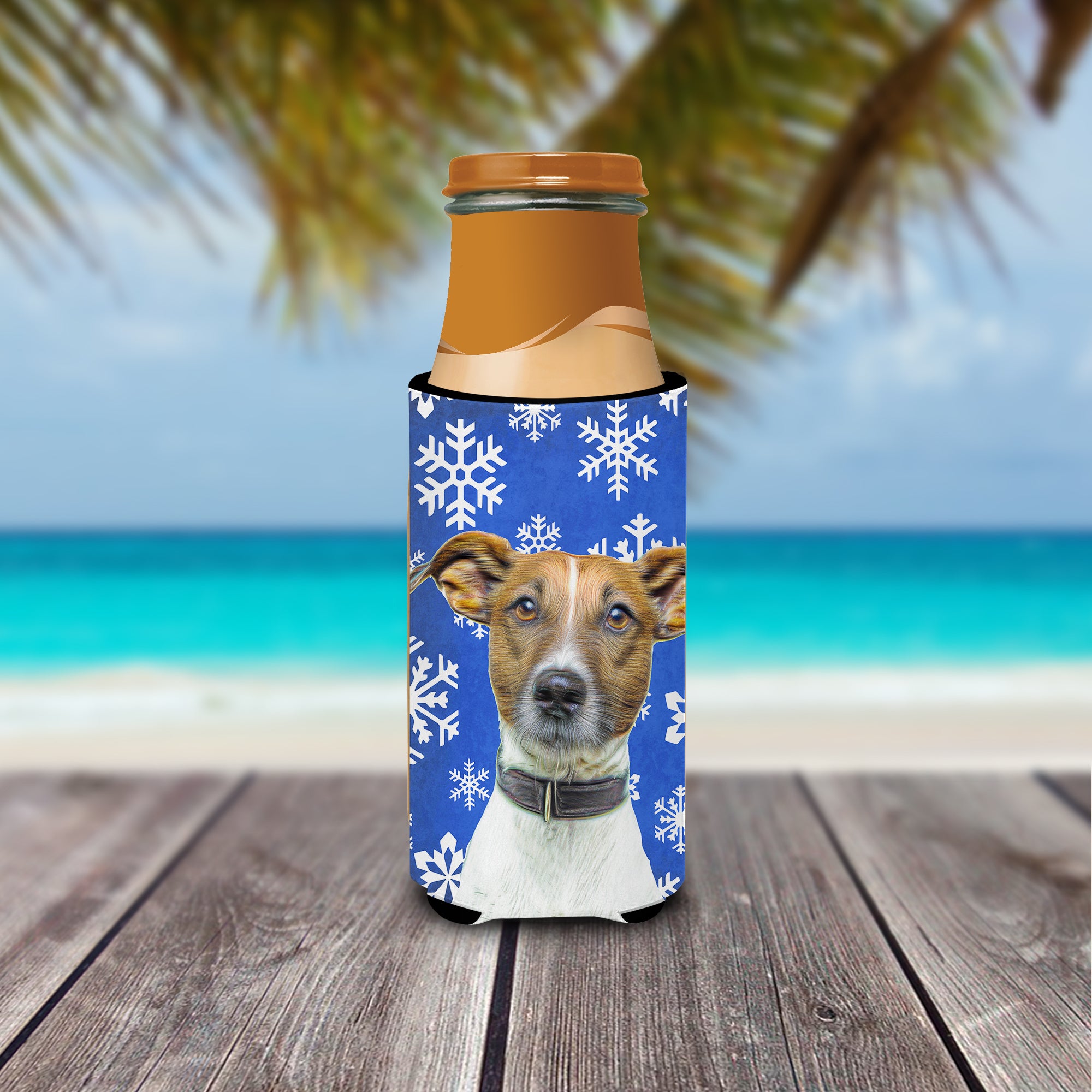 Winter Snowflakes Holiday Jack Russell Terrier Ultra Beverage Insulators for slim cans KJ1176MUK.