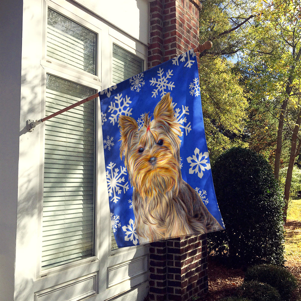 Winter Snowflakes Holiday Yorkie / Yorkshire Terrier Flag Canvas House Size KJ1177CHF