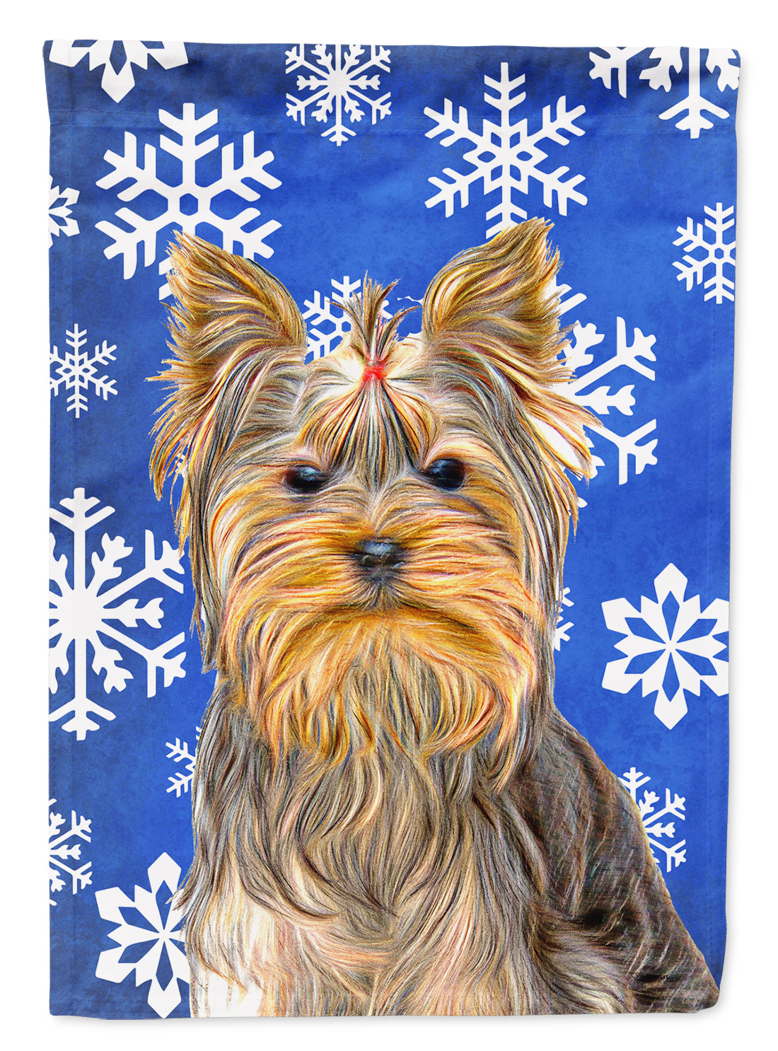 Winter Snowflakes Holiday Yorkie / Yorkshire Terrier Flag Canvas House Size KJ1177CHF  the-store.com.