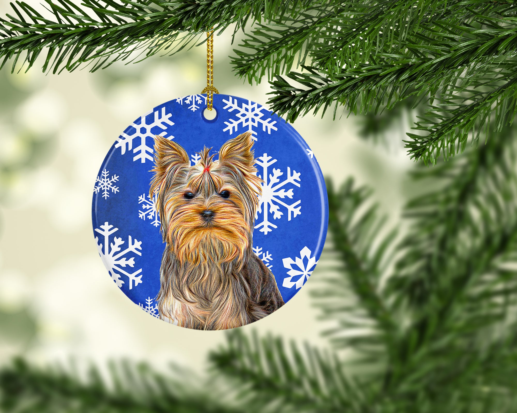 Winter Snowflakes Holiday Yorkie / Yorkshire Terrier Ceramic Ornament KJ1177CO1 - the-store.com