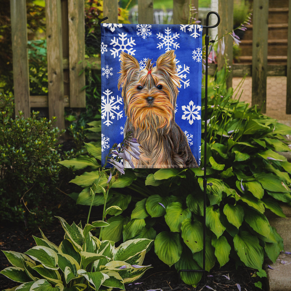 Winter Snowflakes Holiday Yorkie / Yorkshire Terrier Flag Garden Size KJ1177GF