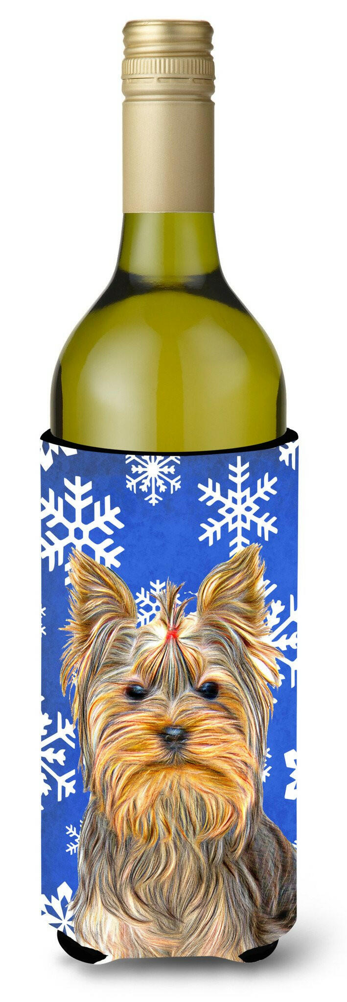 Winter Snowflakes Holiday Yorkie / Yorkshire Terrier Wine Bottle Beverage Insulator Hugger KJ1177LITERK by Caroline&#39;s Treasures