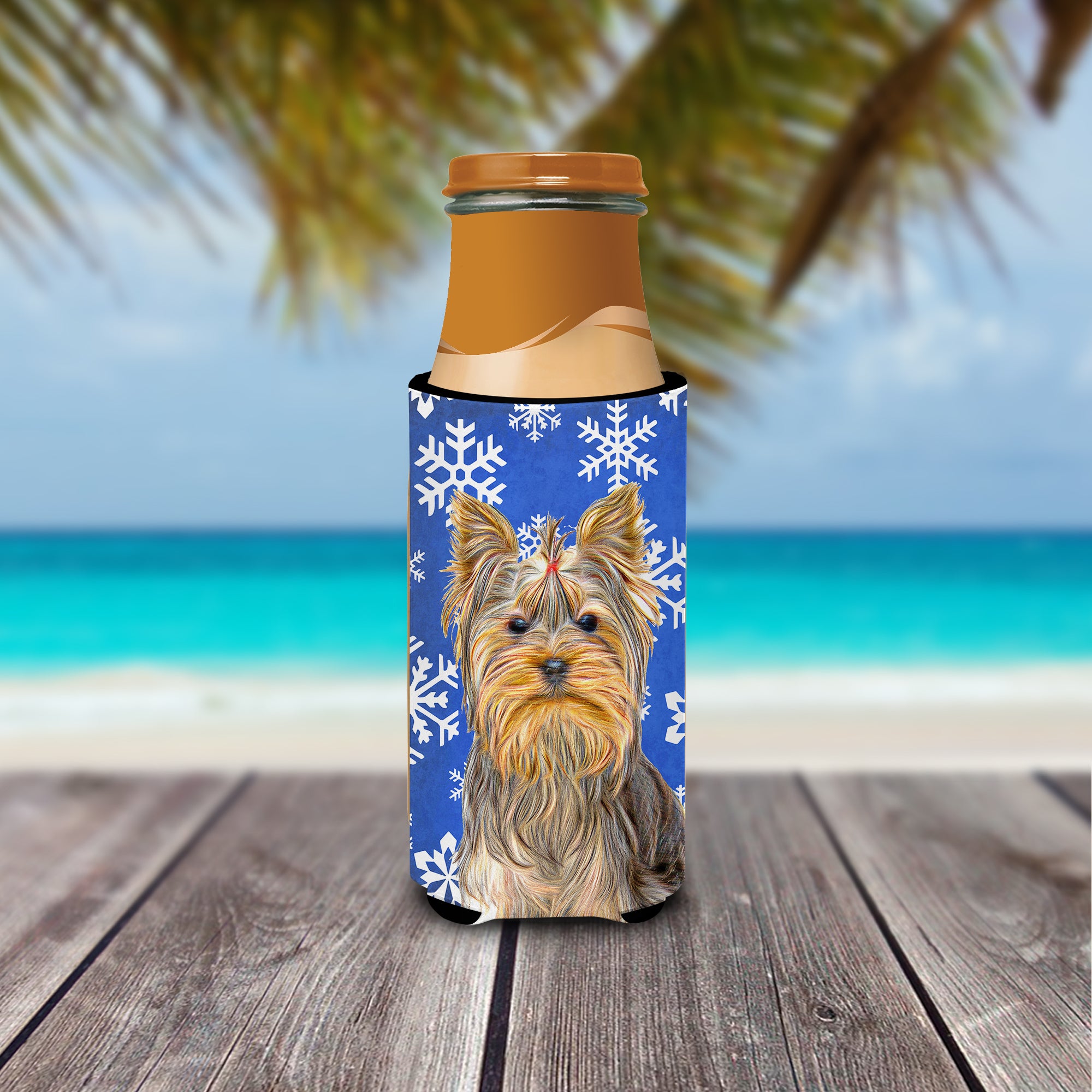 Winter Snowflakes Holiday Yorkie / Yorkshire Terrier Ultra Beverage Insulators for slim cans KJ1177MUK.