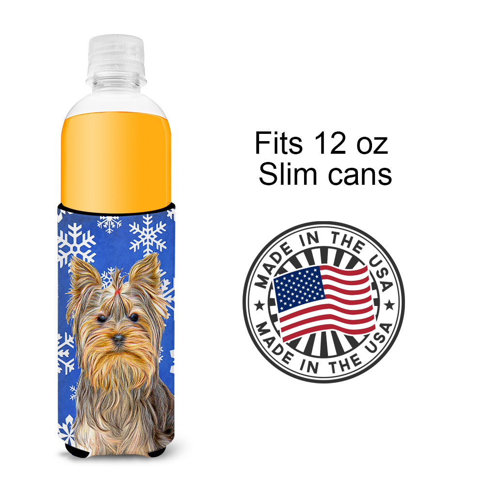 Winter Snowflakes Holiday Yorkie / Yorkshire Terrier Ultra Beverage Insulators for slim cans KJ1177MUK