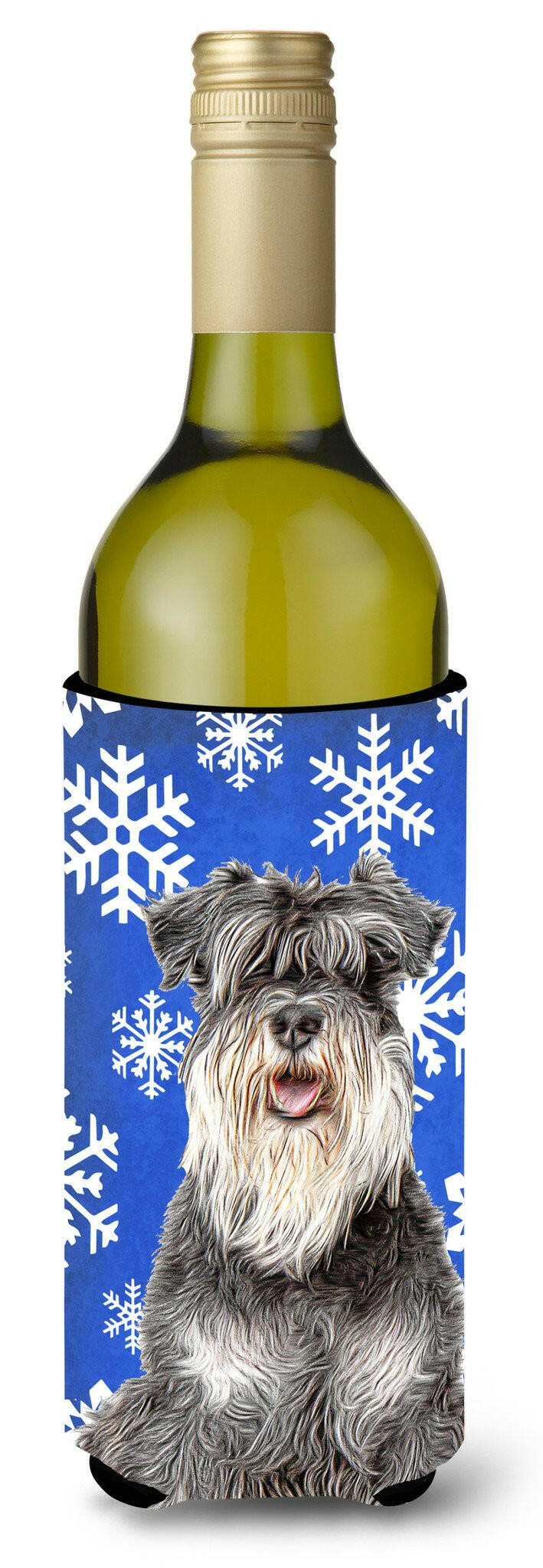 Winter Snowflakes Holiday Schnauzer Wine Bottle Beverage Insulator Hugger KJ1178LITERK by Caroline&#39;s Treasures