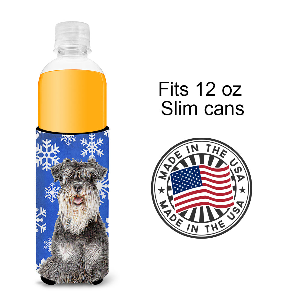 Winter Snowflakes Holiday Schnauzer Ultra Beverage Insulators for slim cans KJ1178MUK.