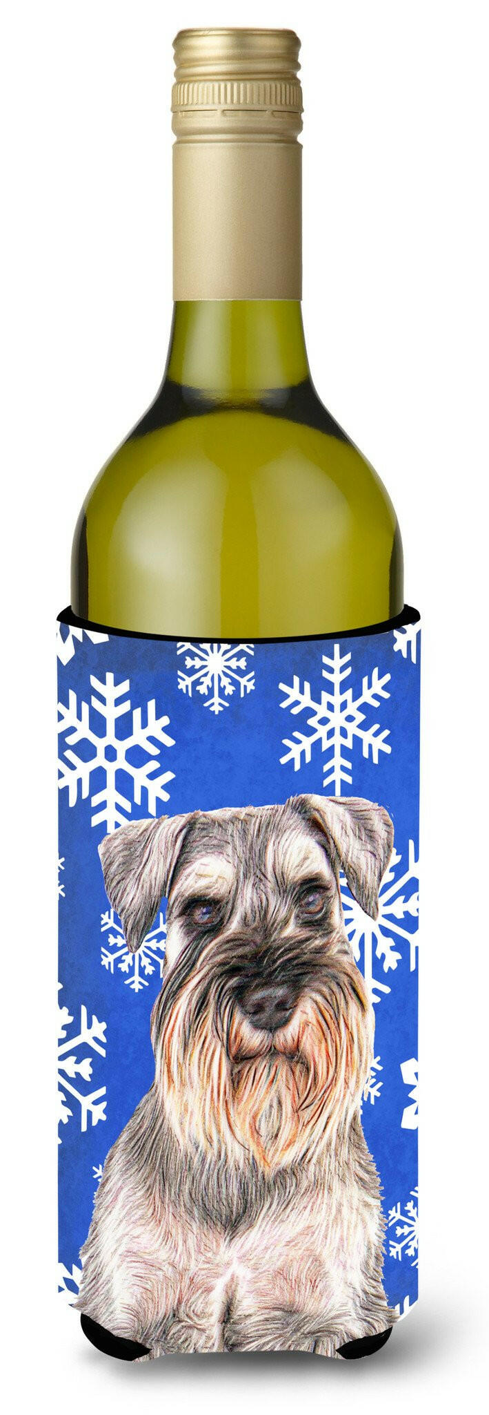 Winter Snowflakes Holiday Schnauzer Wine Bottle Beverage Insulator Hugger KJ1179LITERK by Caroline&#39;s Treasures