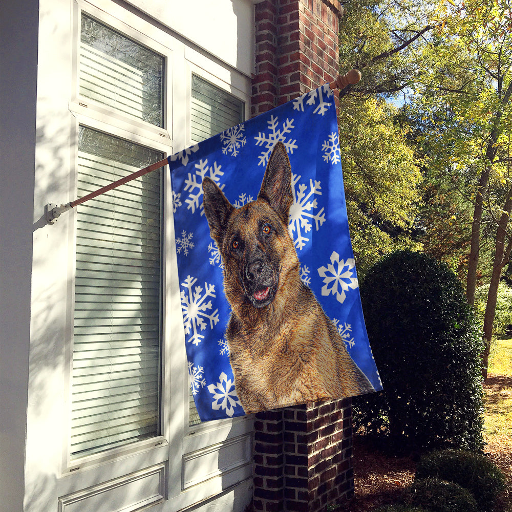 Winter Snowflakes Holiday German Shepherd Flag Canvas House Size KJ1180CHF  the-store.com.