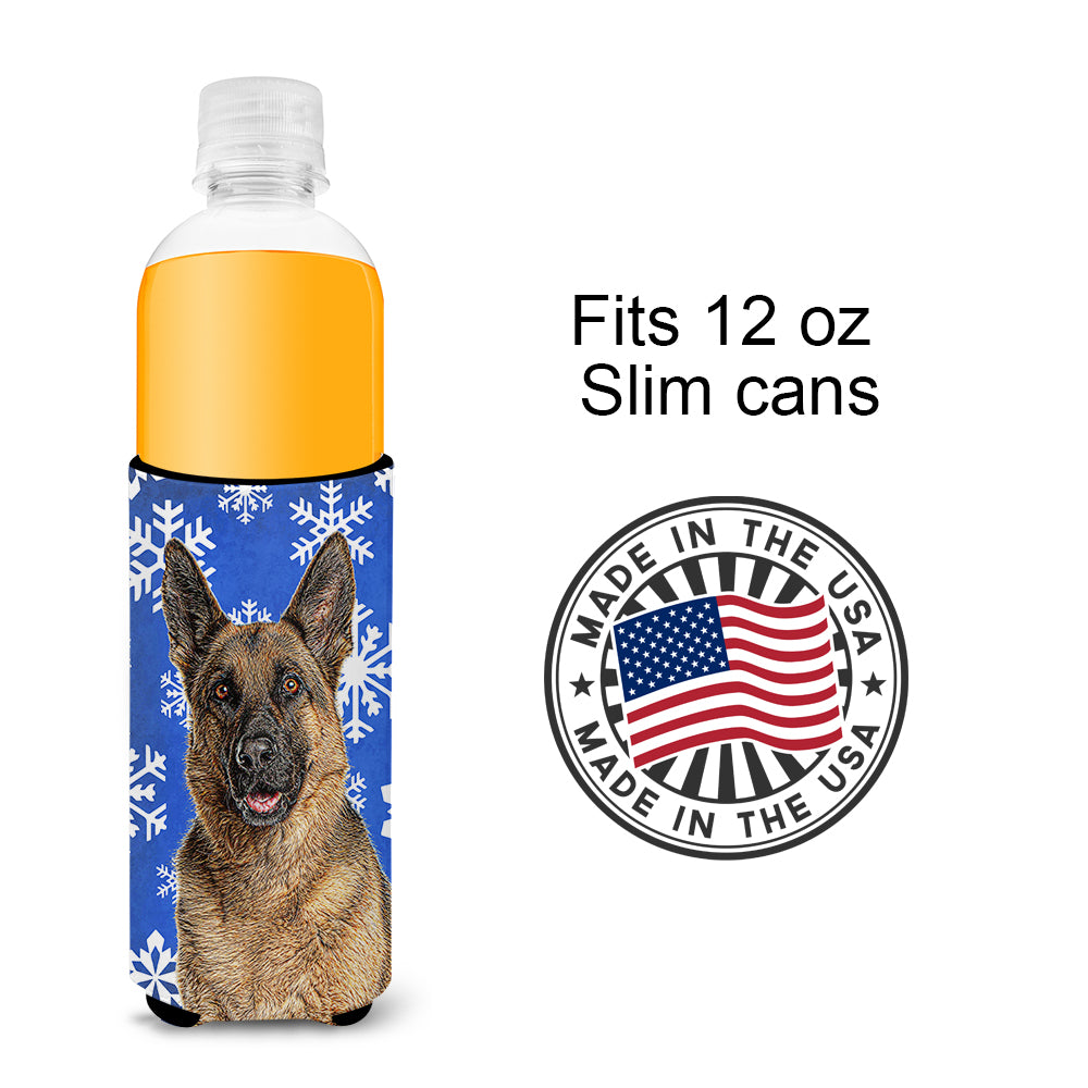 Winter Snowflakes Holiday German Shepherd Ultra Beverage Insulators for slim cans KJ1180MUK.