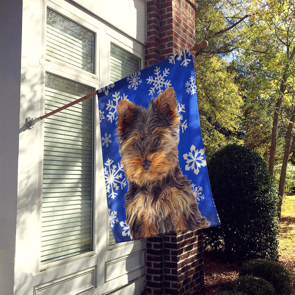 Winter Snowflakes Holiday Yorkie Puppy / Yorkshire Terrier Flag Canvas House Size KJ1181CHF