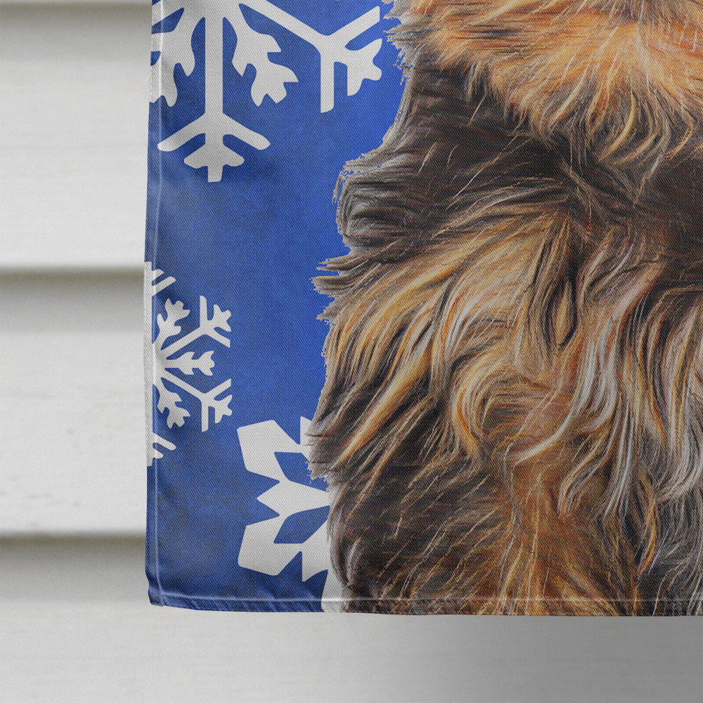 Winter Snowflakes Holiday Yorkie Puppy / Yorkshire Terrier Flag Canvas House Size KJ1181CHF  the-store.com.