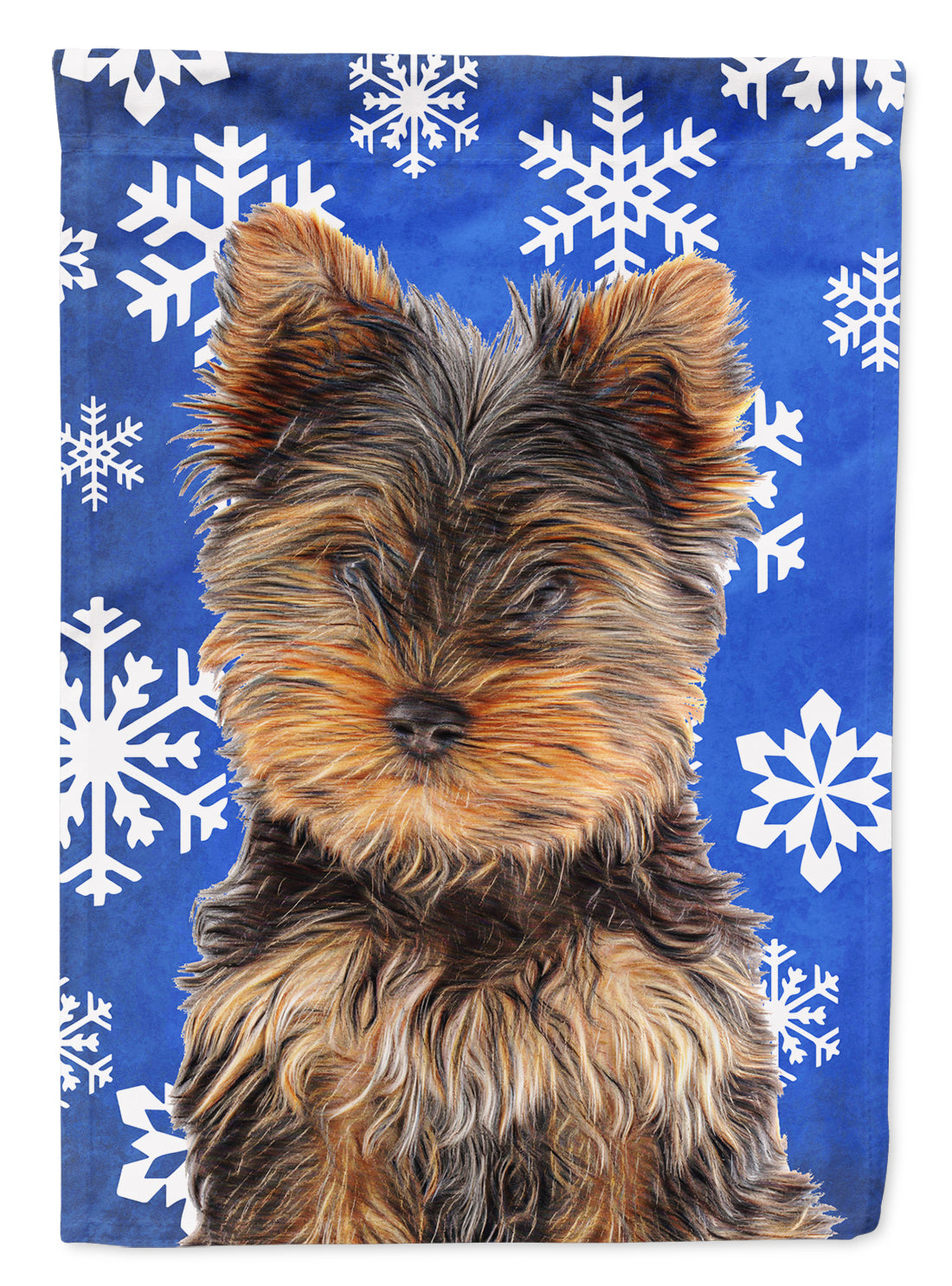 Winter Snowflakes Holiday Yorkie Puppy / Yorkshire Terrier Flag Canvas House Size KJ1181CHF